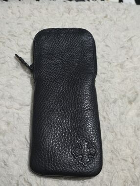 Preloved Chrome Hearts Black Leather Sunglasses Case – Authentic Embossed Cross
